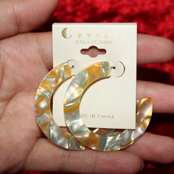 Resin Open Hoop Marbled Earrings - Picture 1 of 8